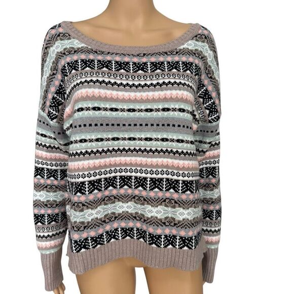Victoria's Secret Sweater Knit Fair Isle Striped Oversize Thick 100% Cotton sz S - Picture 1 of 7
